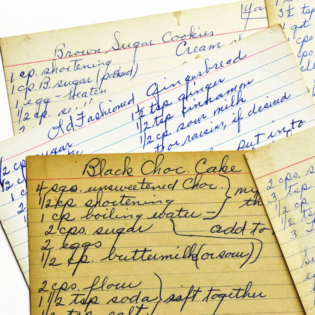 Using family recipes to create a life story or family history book